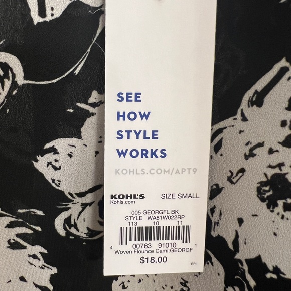 NWT Black and White Floral Chiffon Cami Apt. 9 size Small - Picture 2 of 2